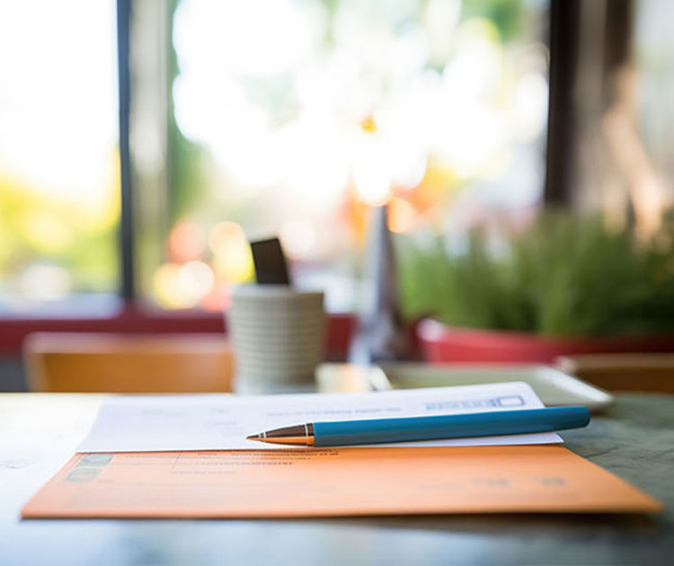 Pen atop of financial documents on a desk.